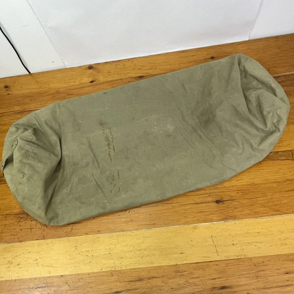 Vintage Canvas Duffel Bag Metal Zipper Side & End Handles No. 189 Stencil 37x11